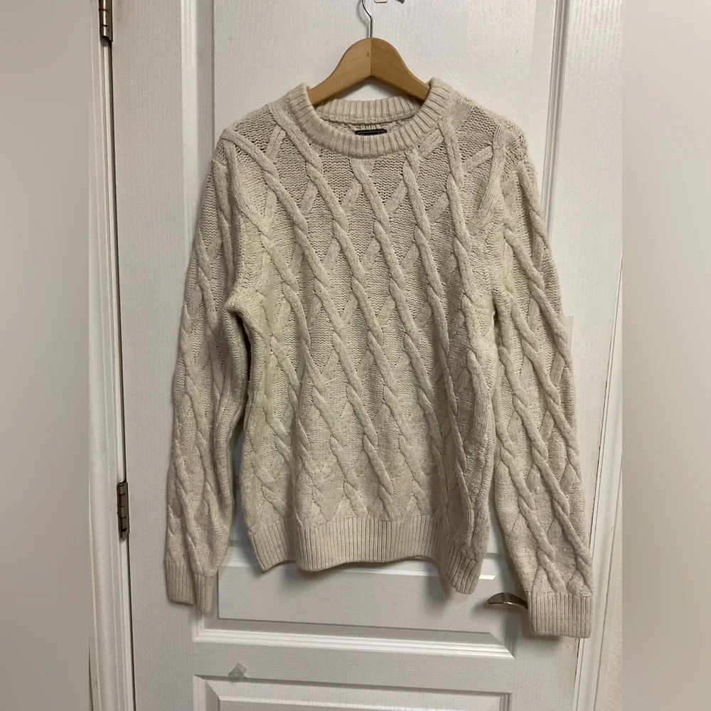 Abercrombie & Fitch Men’s Cable Knit Sweater Cream Talla L Merino Blend